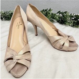 Kate Spade Cream Metallic Knot Peep-Toe Heels Size 8